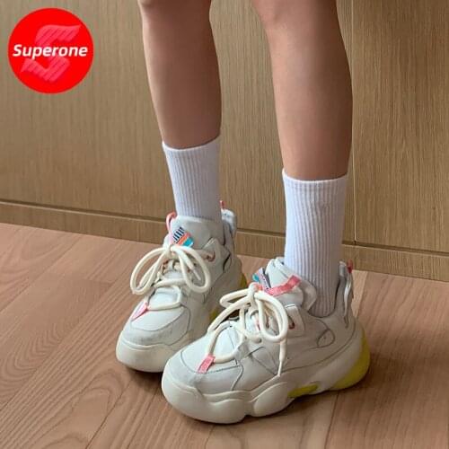 Superone Women Sneakers Real Leather Mixed Color Casual Shoes Woman Daily Fashion Platform Lace Street Footwear Size 35-40