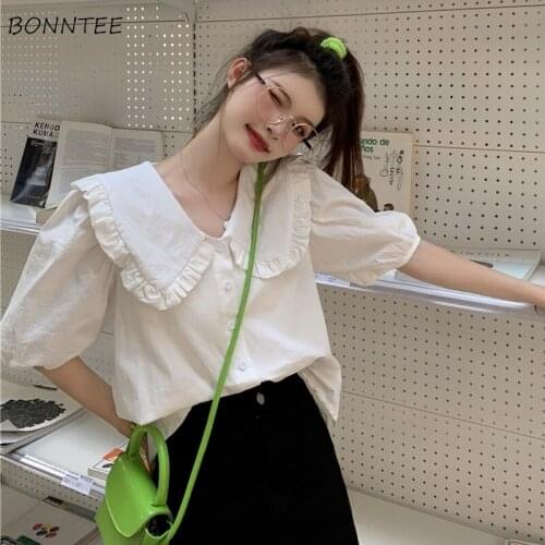Shirts Women Peter Pan Collar Preppy Style Student Sweet Summer Romantic Female Simple Streetwear Girlish Basic Casual Blusas