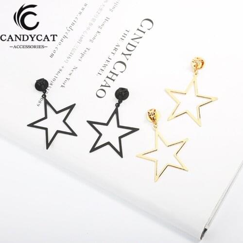 Trendy Big Geometric Clip Drop Earrings For Women Simple Hollow Star Hanging No Pierced Ear Earrings Fashion Jewelry Wholesale