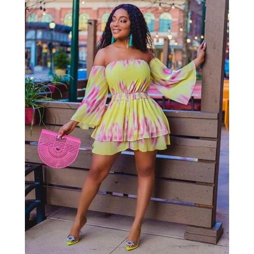 Echoine Chiffon Long Sleeve Off Shoulder Slash Playsuit Women Autumn Rompers Elegant Playsuit Dresses Party Club Outfits Beach