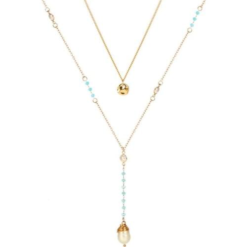 2021 New Double layer Chain Gold Choker Necklace Women Korean Style Pearl Pendant Necklace Fashion Jewelry Collar