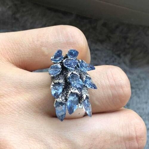 1 Pcs Fashion Rings Lady Natural Crystal Geometric Silver Color Ring Bohemian Fashion Party Wedding Jewelry Size 6 7 8 9 10