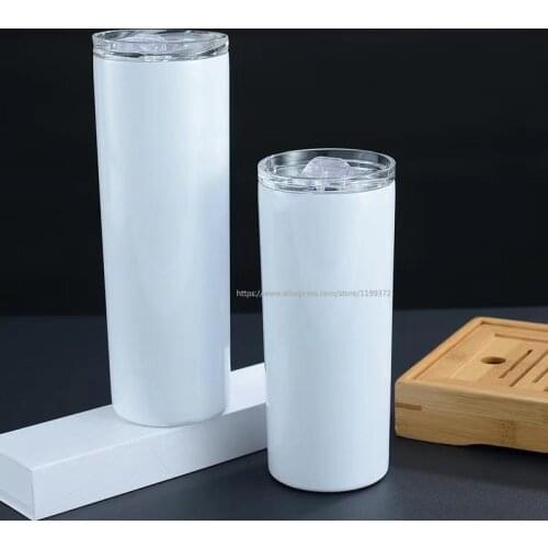 10pcs 20oz Sublimation Straight Skinny Tumbler Stainless Steel Coffee Mug Insulated Wine With Straws Double Wall DIY Travel Cup