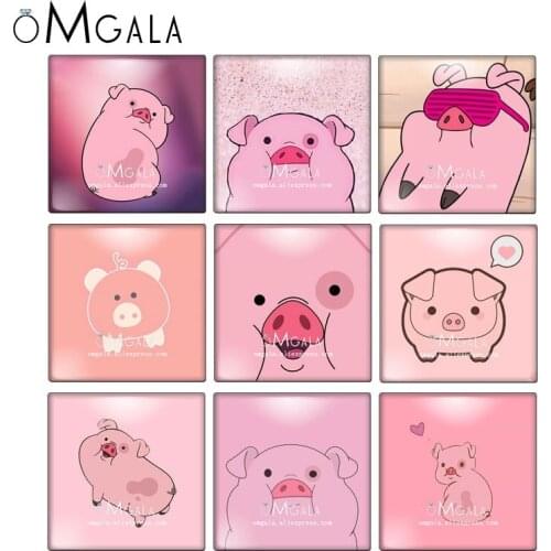 Lovely Pink Color Pig Cartoon Patterns 10pcs Mixed 12mm/20mm/25mm/30mm photo glass cabochon demo flat back Making findings