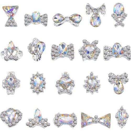 100 Pcs/Bag K9 Rhinestones Glass StoneRhinestones Nail Crystals Rhinestones with 30pcs Nail Metal Gems Jewels Stones for 3D Nail