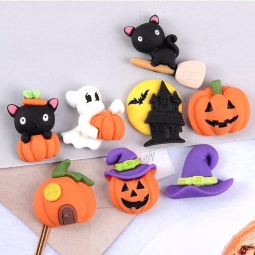 20Pcs Halloween Decoration Flat back Resin Cabochon Kawaii Pumpkin Ghost Characters for Scrapbooking Crafts DIY Hair Accessories