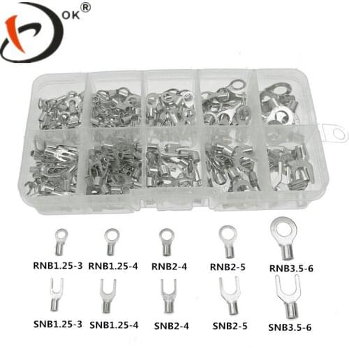 320PCS Non-Insulated Terminals Ring / Fork U-type Brass Terminals Assortment Kit Cable Wire Connector Crimp Spade Shape