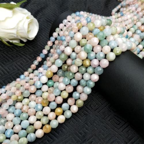 6-10mm Natural Mixed Color Morgan Stone Beads Round Faceted Loose DIY Beads For Jewelry Making Beads Accessories 15'' Women Gift