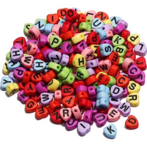 7mm Multicolor Mixed Letter Acrylic Beads Alphabet Love Heart Beads For Diy Handmade Bracelet Jewelry Making