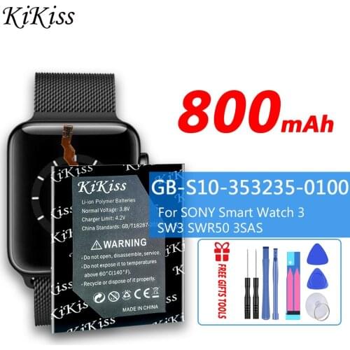 KiKiss 800mAh GB-S10-353235-0100 Battery For SONY SmartWatch 3 SW3 SWR50 3SAS GB-S10 High Capacity