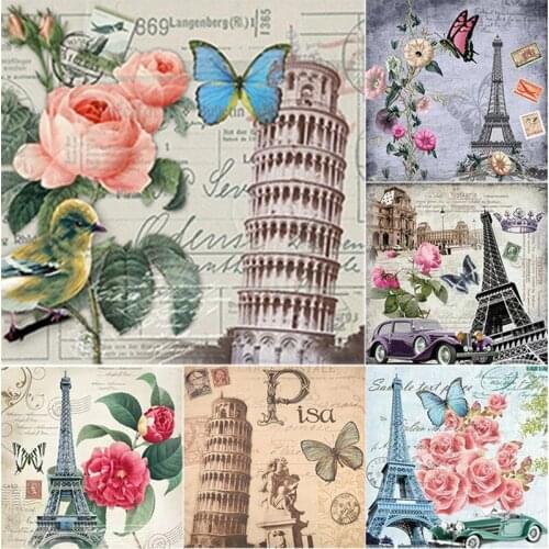 5D DIY Flower Diamond Painting Iron Tower Diamond Embroidery Cross Stitch Full Square Round Drill Crafts Manual Gift Home Decor