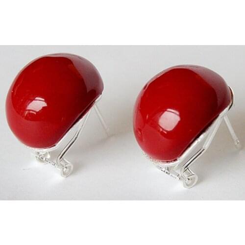 Free shipping charm 925 Silver 18mm Red Coral Beads Earrings ladys fashion jewelry