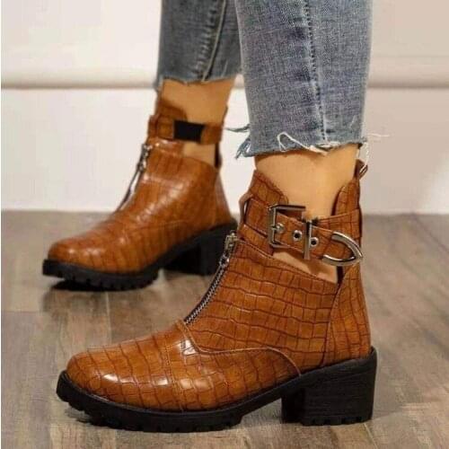 2021 Fashion Platform Ankle Boots Women 2020 Spring Autumn Black Leather Thick Heel Boots Ladies Worker Womens Boots