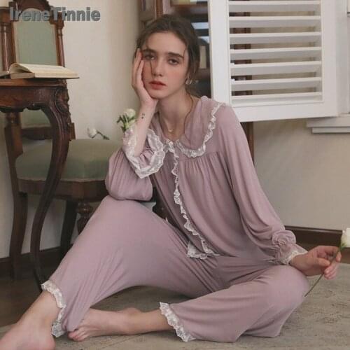 Irene Tinnie Homewear Sleepwear Womens Modal Home Suit Sexy Pyjamas Loose Pijama Femme Pyjama Long Sleeve Sets Spring Autumn