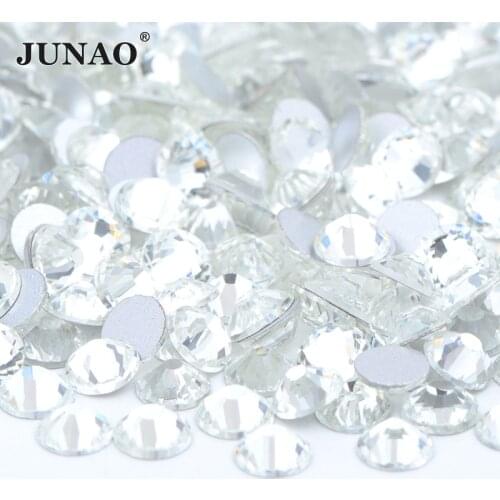 JUNAO SS6 10 16 20 30 Clear White Glass Round Rhinestone Applique Flatback Strass Stickers Nail Art Crystal Stones for Crafts