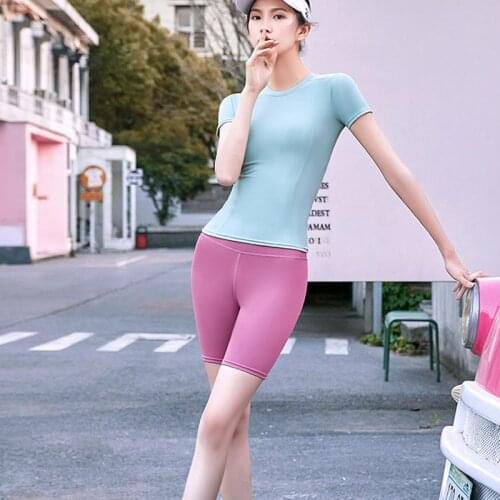 Crew Neck Fitness Set Women High Waist Seamless Yoga Set Breathable Gym Sets Quick Dry Workout Clothes for Women Leggings Short