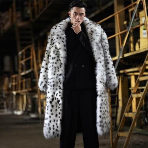 Leopard faux mink fur leather jacket mens warm fur leather long coat men loose jackets winter autumn thicken fashion