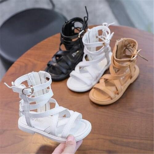 Girls Roman Shoes 2020 Summer New Childrens Baby Fashion Princess Sandals High Tube Open Toe Gladiator Sandals