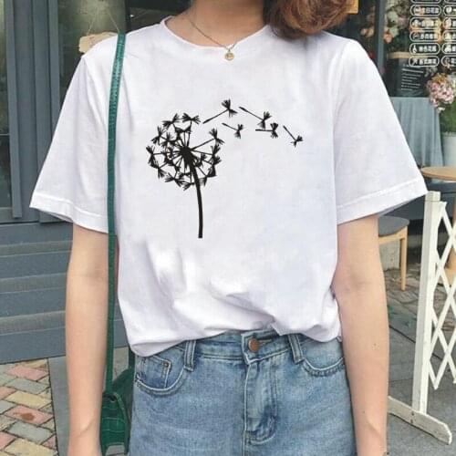 Summer T Shirt Women Tops Dandelion Bouquet Printed Short Sleeve Casual Tee Shirt Femme Hipster Harajuku Shirt Women T Shirt