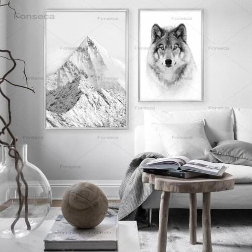Minimalist Wolf Prints And Posters Wall Art Canvas Painting Snow Mountain Pictures For Living Room Nordic Home Decoration