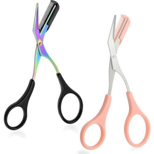 Eyebrow Trimmer Scissors Stainless Steel Washable Shaver With Comb Removable Eyelash Hair Remover Shaver Cutter Color Titanium