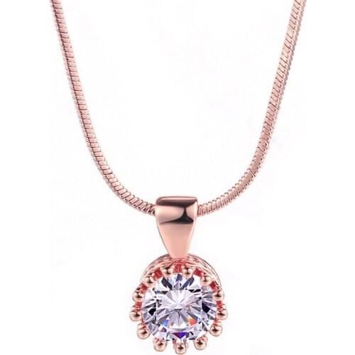 MxGxFam Single Round Zircon Pendants Necklace For Women Fashion Jewelry Rose Gold Color 45cm Snake Chain