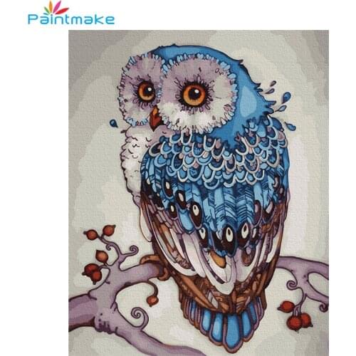 Paintmake Animal DIY Paint By Numbers Blue owl Oil painting on canvas For Home room decoration Wall Art picture Gifts