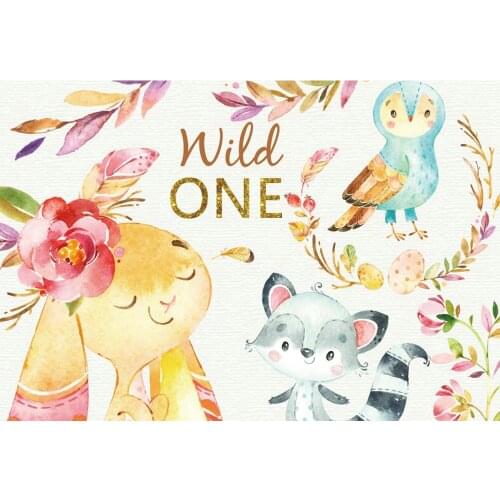 Wild One Jungle Animal Rabbit Squirrel Bird Background Party Banner Poster Photography Decoration Background Painting