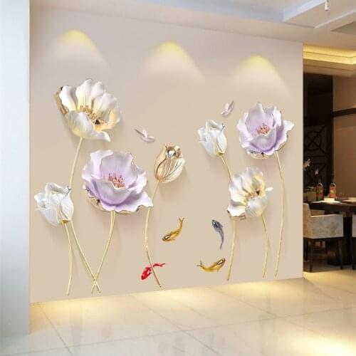 New 5D wall sticker HD Embossed tulip PVC removable waterproof DIY stickers TV backdrop decorative painting creative wallpaper
