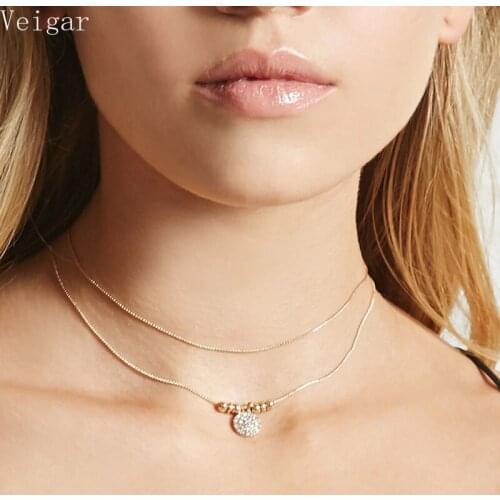 Gold Silver Color Beaded Round Sequins Rhinestone Pendant Necklace Female 2018 Fashion Jewelry Women Choker Party Clavicle Chain