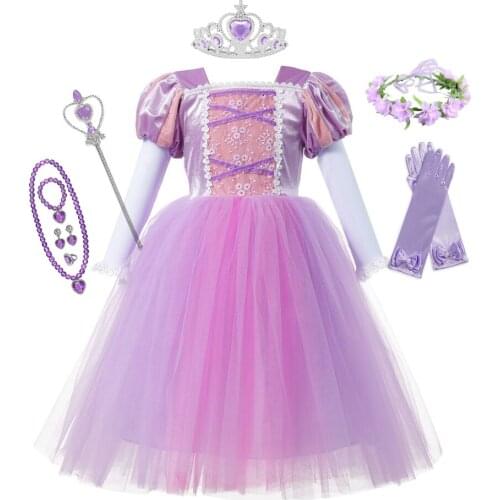 Princess Rapunzel Dress Girls Kids Halloween Cosplay Costume Carnival Party Fancy Clothing Role Play Raiponce Tangled