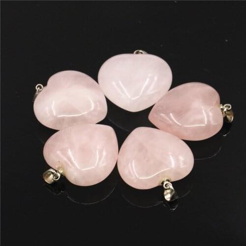 Factory Outlet Fashion Lovely Rose Pink Crystal Jades Chalcedony Natural Stone Heart Shape Pendent Charms Jewelry 30mm B1835