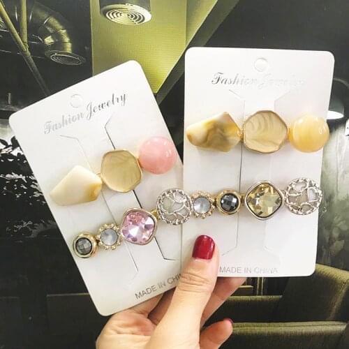 Retro 2pcs/set Irregular Geometric Crystal Hair Clip Hollow Resin Bead Hairpins For Women Marble Pattern Hair Grip Accessories