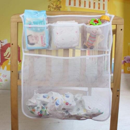 Baby Crib Mesh Bag Newborn Bedside Pouch Bumper Infant Diaper Organizer Pouch Toddler Clothes Container
