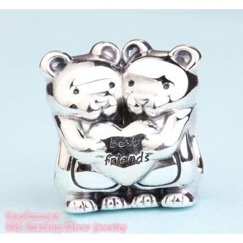 Autumn 925 Sterling Silver Best Buddies Charm Beads Animal Charms Fit Original Brand Charms Bracelet jewelry