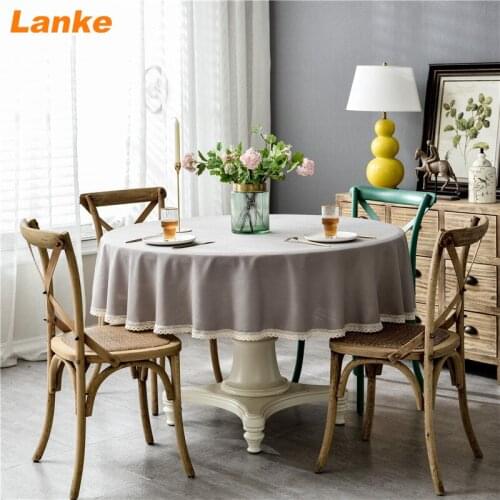 Lanke Linen Round table cloth Waterproof Oilproof With Tassel , Solid Color Dining Tablecloth for Home Christmas Birthday Party