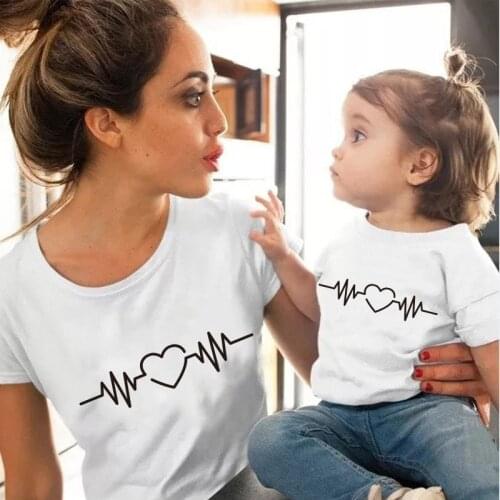 Heartbeat love family matching clothes mommy and me summer Tops Kids Boys T-shirts Clothing mother daughter son outfits T-shirt