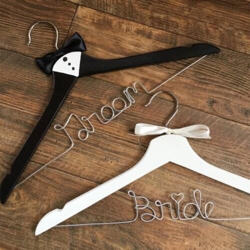 Bride and Groom Hanger Set wedding hangers handmade hanger bridesmaid gift, brides hanger, bride hanger for wedding dress