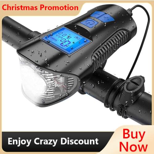 LED Bicycle Bell Lights USB Rechargeable Bicycle Speedometer Headlight Odometer Waterproof Front Lights Suitable for All Bike