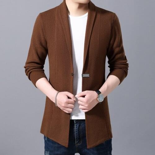 Sweater Windbreaker Single Button Coats Cardigan Mens Sweaters Spring Autumn Men Casual Cardigan Jacket Man Solid Color Long
