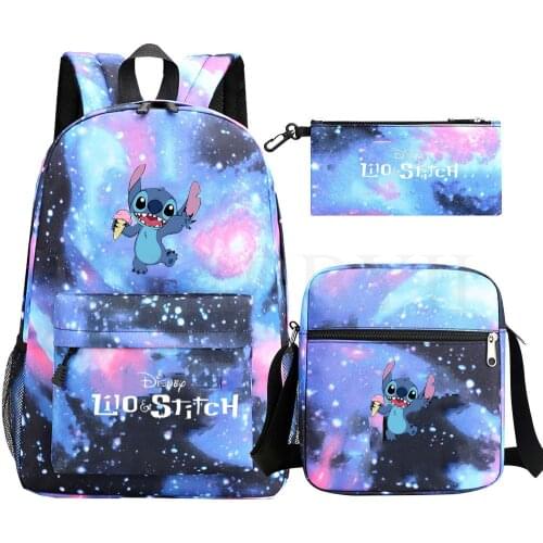 Disney Stitch Outdoor Backpack Students Backpack Crossbody Bag Pencil Case School Bag Casual Laptop Mochilas