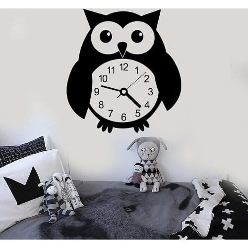Funny Owl Bird Clock Great Vinyl Wall Stickers Cartoon Home Decor Bedroom Diy Mural Art Decals Gift