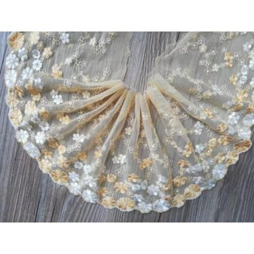10Yards Embroidered Lace Trim Yellow BLue Mesh Costume Decorative Flowers Bra Lingerie Trimmings Sew on Fabrics