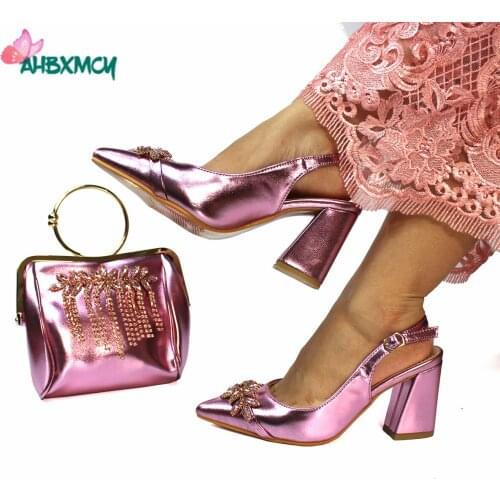 Sweet Style Fashion New Arrivals 2021 Summer Italian Women Shoes Matching Bag in Onions Color for Wedding Party