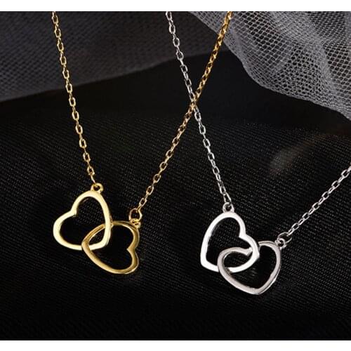 Fashion Double Heart Statement Necklace for Women Simple Personality Heart to Heart Gold Silver Color Chain Wedding Jewelry