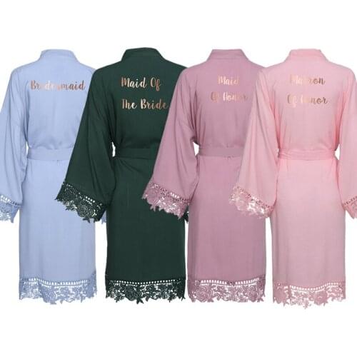 Cotton Lace Robes with Lace Trim Women Wedding Bridal Robe Bridesmaid Robes Bride Robe Rose Gold Print