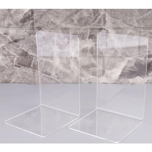 2Pcs Clear Acrylic Bookends L-shaped Desk Organizer Desktop Book Holder School Stationery Office Supplies 19QA