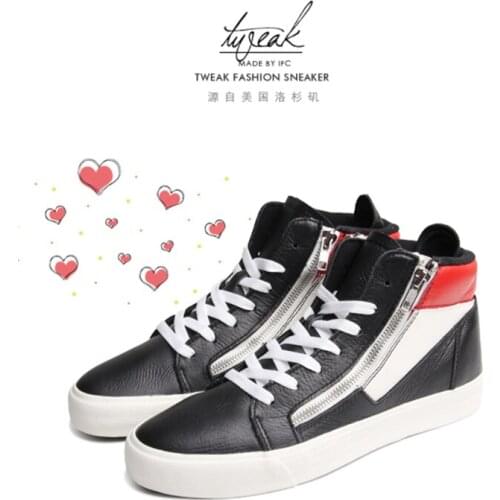 2021 New Sneakers, Double-sided Zippers, Easy To Put on And Take Off, High-top Couple Shoes, Cowhide Casual Shoes