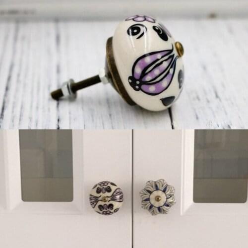4pcs Cute Vintage Furniture Knobs and Handle Ceramics Cupboard Handles for Drawer Knobs Cabinet Door Pull Handle Furniture Decor