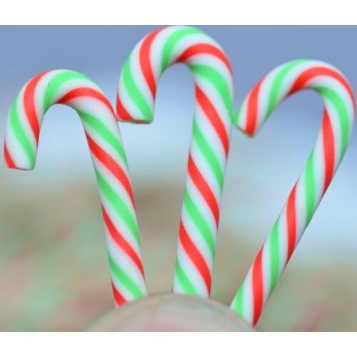 50PCS/Pack Wholesale 10mmX30mm G-W-R Strips Polymer Clay Candy Crutch Miniatures Christmas Candy Cane DIY Jewelry Charms